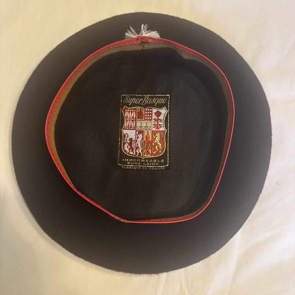 Super Basque Wool Beret Hat Black Size 56 9.5 Made In France Classic Vintage
